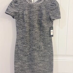 Karl Lagerfeld Black & White Tweed Jewel-Neck Sheath Dress